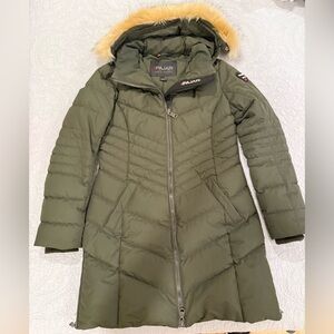 Pajar Green Women's Long Quilted Puffer Coat with Hood Medium